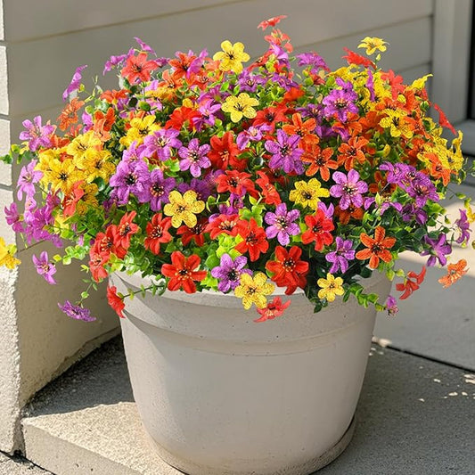 Artificial Fake Flowers for Outdoors Decoration, 12 Bundle Faux Plants Silk Daisy Flower for Spring Summer Decor, Look Real UV Resistant for Outside Front Porch Patio Window Balcony Home