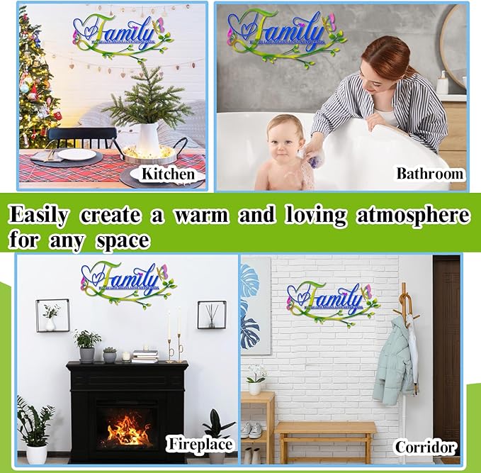 AUHOKY Family Where Life Begins Love Never Ends Word Sign Metal Wall Decor, Black Home Decor Wall Art Decorations, Letters Quotes Sign for Living Room Bedroom Kitchen Indoor Outdoor Decor(17.5 x 9in)