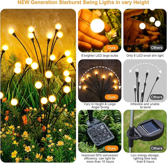 Solar Lights Outdoor(4 Pack, 32 LEDs), ASMAD Solar Garden Lights, Outdoor Decorations, Firefly Light for Patio Decor, Big Bulb, Unique Gifts for Women, Gifts for Grandma