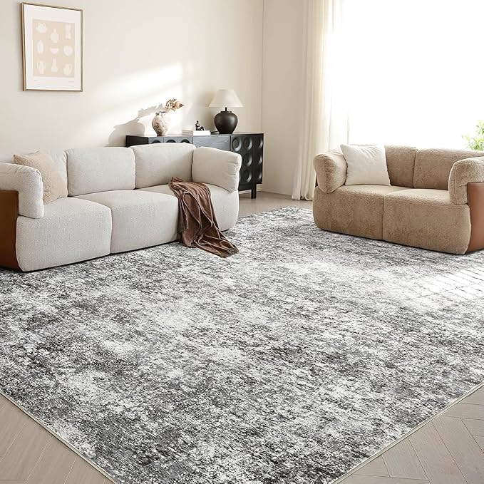 Area Rugs for Living Room: 4x6 Washable Neutral Abstract Rug for Bedroom Large Soft Modern Dining Room Rugs Indoor Floor Low Pile Carpet for Home Office Nursery - Grey