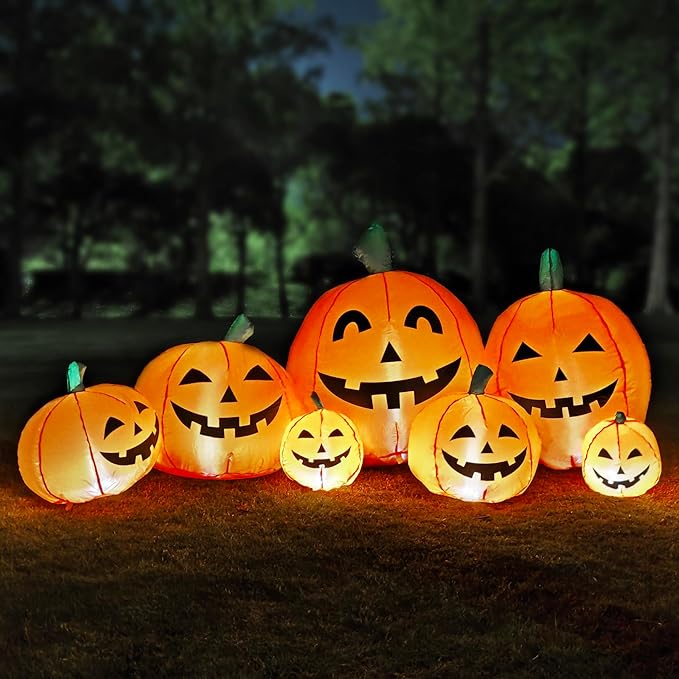 8FT L Halloween Inflatable Pumpkin Patch Fall Inflatable Each Pumpkin with Build-in LED Lights Blow up Pumpkin Decor Outer Large Party Yard Decoration