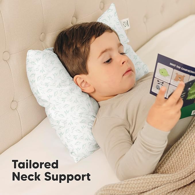 2-Pack Toddler Pillow - Soft Organic Cotton Toddler Pillows for Sleeping - 13X18 Small Pillow for Kids - Kids Pillows for Sleeping - Kids Pillow for Travel, School, Nap, Age 2 to 5 (DinoLand)