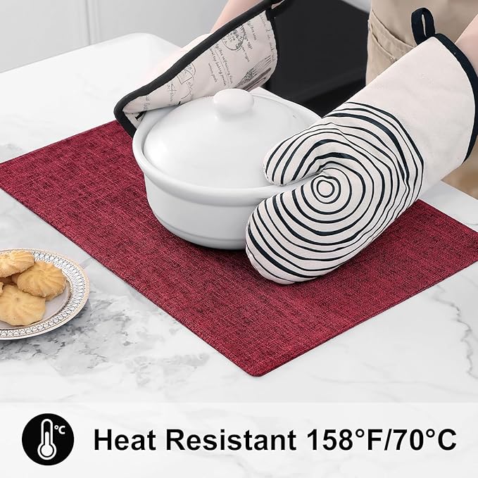 homing Red Cloth Placemats Set of 8 – Cotton Linen Blend Washable Farmhouse Dining Table Mats for Christmas, Easy to Clean, 13 x 19 Inch