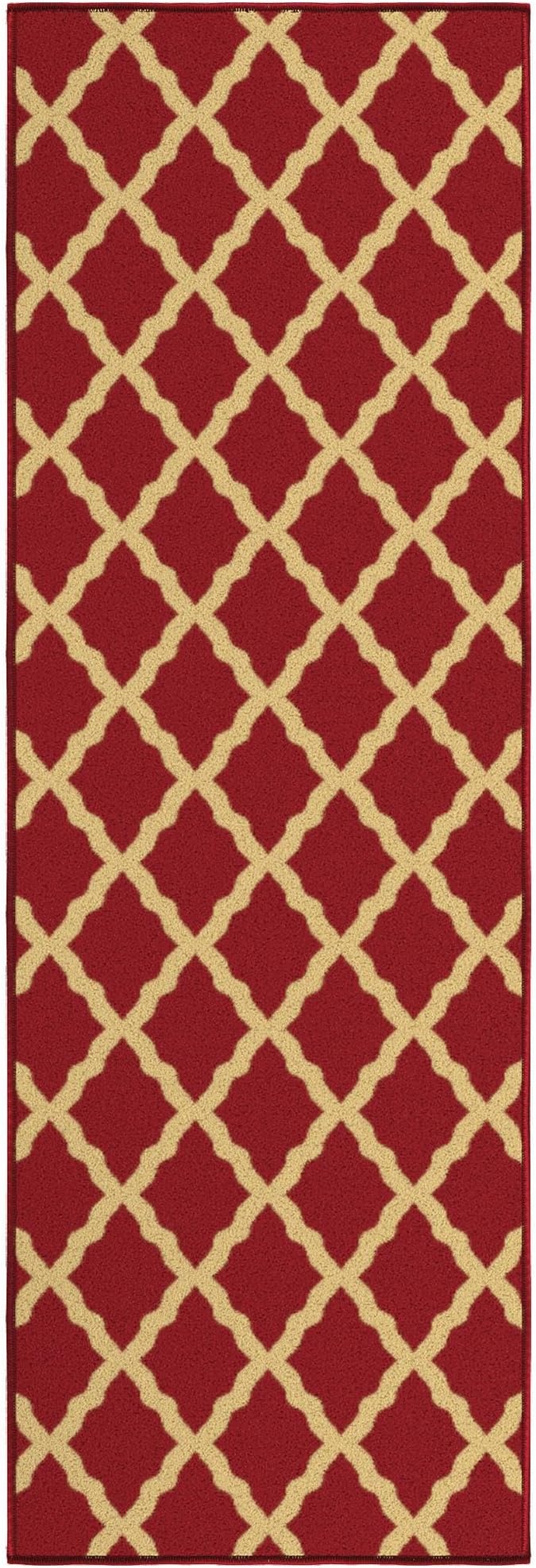 Ottomanson Ottohome Collection Non-Slip Rubberback Elegant Trellis Design 2x5 Indoor Runner Rug, 20" x 59", Red