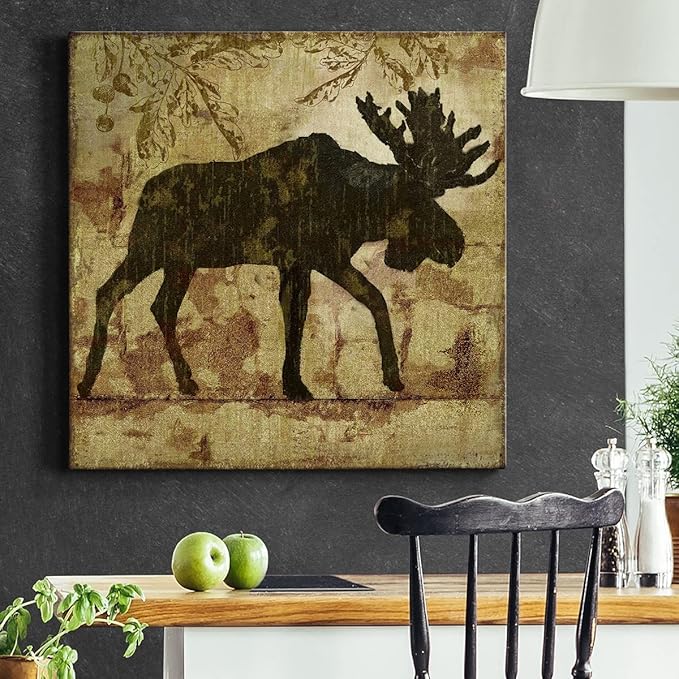 Abstract Wall Art Animals Poster for Bedroom and Living room,Country Moose Wall Art, Ready to Hang, 24'' x 24''