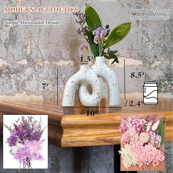 Hug Donut Decorative Vase Set,Minimalist Nordic Boho Style Vases Home Decor,Matte Ceramic Hollow Vase Decorations for Living Room Shelf, Bookshelf Mantle Entryway Table or Console Décor. (Multi)
