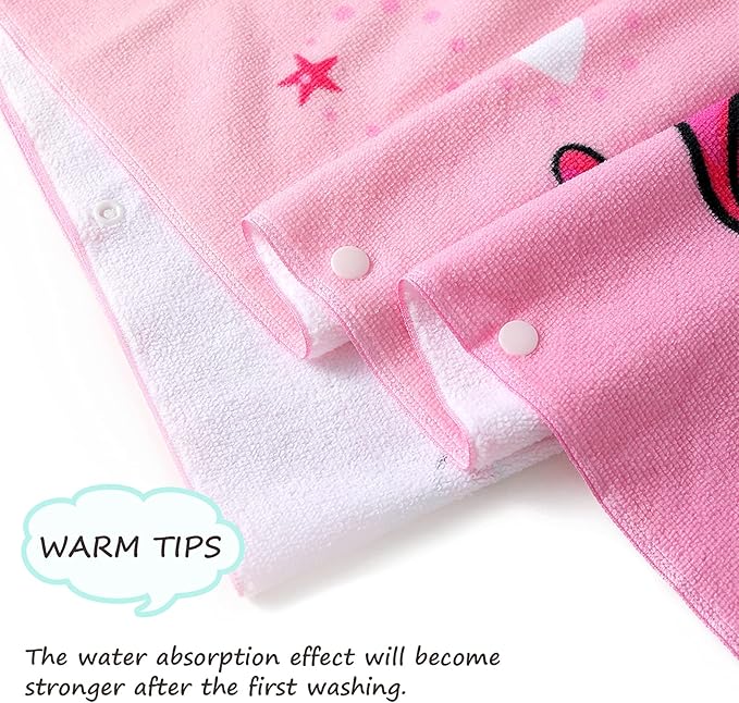 NovForth Kids Beach Towel for Boys Girls, Pink Unicorn Hooded Bath Towel Wrap, Toddler Pool Towel with Hood