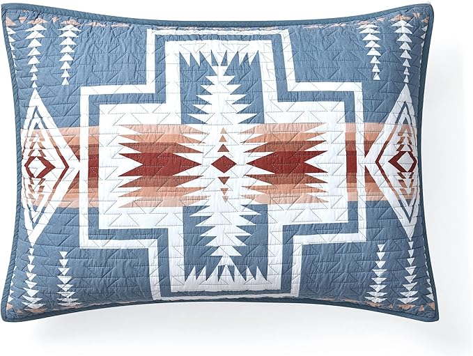 PENDLETON Harding Denim Blue Comforters Queen Size, Wrinkle-Resistant Bedding Cover for Vibrant Summer Rustic Geomeric Farmhouse Decor, Quilt with Matching Pillow Shams, Full/Queen, Denim