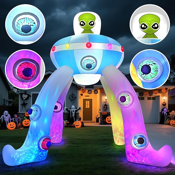 Kalolary 12FT Halloween Inflatables Archway UFO Alien, Giant Alien Arch Inflatable with Build-in Colorful Flashing Lights Scary Halloween Outdoors Blow Up Decoration for Yard Garden Lawn Indoor Decor