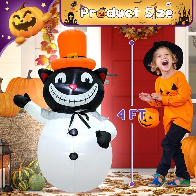 4FT Cat Halloween Inflatable Decoration Halloween Blow Up Decor with LED Lights Indoor Outdoor Graden Yard Party Holiday Decor