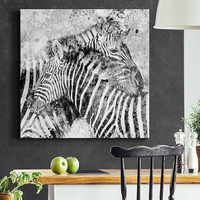 Colorful Animals Painting Wall Art on Canvas Modern Abstract Artwork, Zebra Pair Wall Art, Ready to Hang, 40'' x 40''