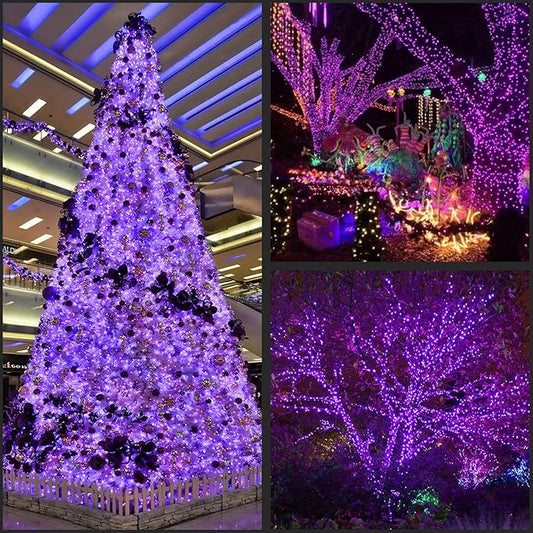 YULETIME Purple Faceted LED Christmas Lights 200 Count 50 ft, Pack of 2 Strands 25 ft 100 Lights UL Certified Commercial Grade Green Wire Holiday String Light Set (Purple)