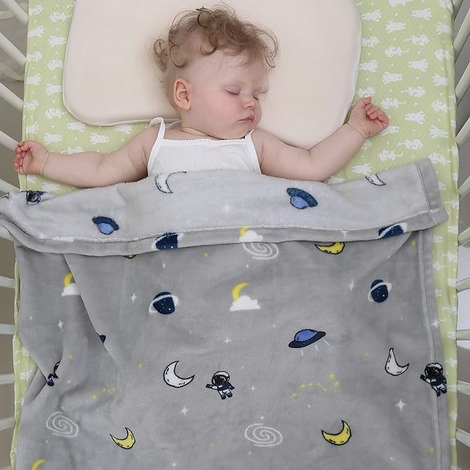 DaysU Plush Flannel Baby Blanket Super-Soft Lightweight, Printed Fleece Baby Blanket for Unisex, Oversized Bed Throws for Kids and Children, Grey Space 50”x60”