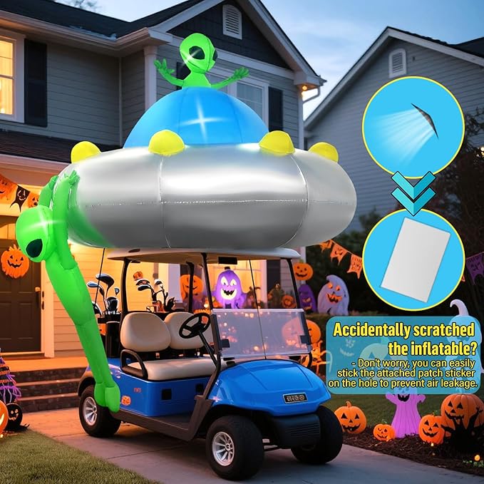 Kalolary 6FT Halloween Inflatable Hanging Alien UFO Outdoors Decoration, Blow Up Yard Decorations Scary Alien Inflatable with Build-in LED Lights for Halloween Party Garden Lawn Indoor Outdoor Decors