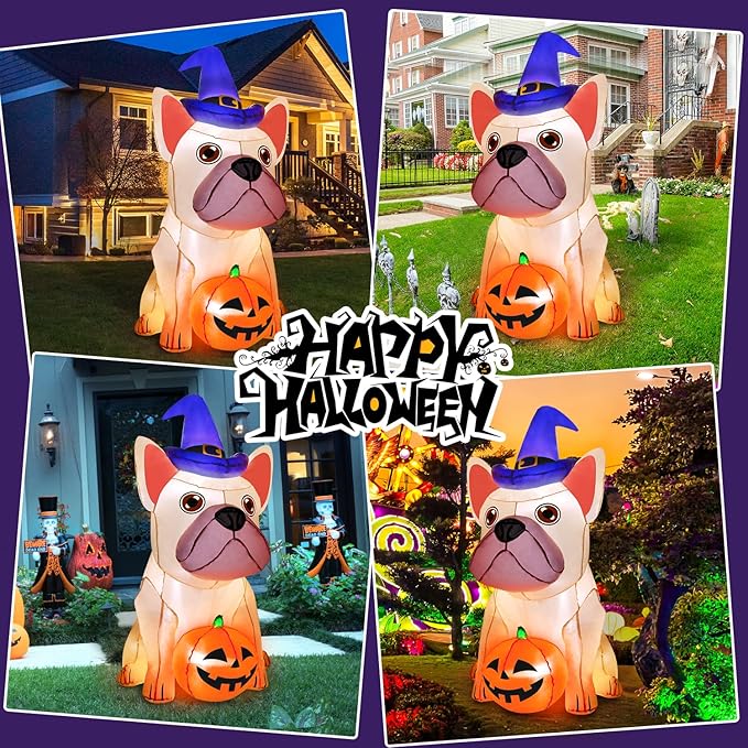 5Ft Halloween Inflatables Decorations Build-in Bright LEDs Blow Up Yard Pumpkin with Witch Hat Halloween Decorations Outdoor Clearance Decor for Holiday Party Indoor Garden Lawn Home
