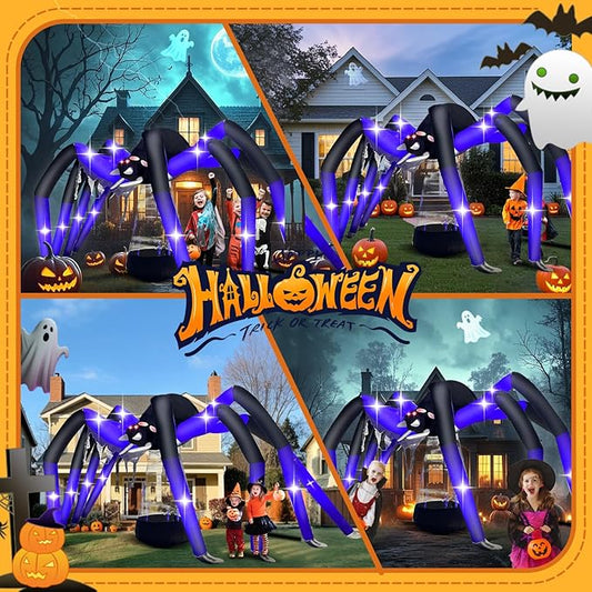 Halloween Inflatables Spider Decorations Outdoor - 9 FT Horror Giant Spider Halloween Blow up Yard Decorations with LED Build-in for Garden Lawn Indoor Party Decor