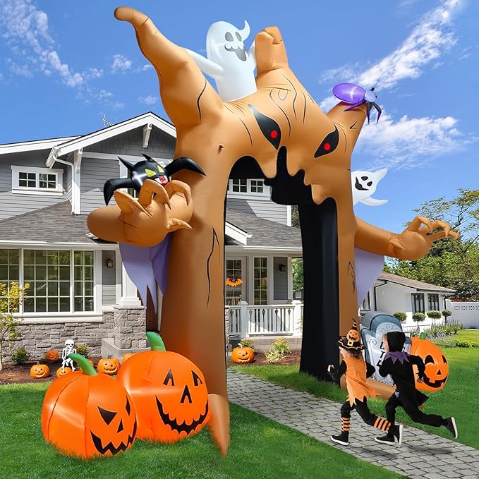 Kalolary 12FT Halloween Inflatables Archway Ghost Tree Outdoors Decoration, Dead Tree Arch Inflatable with Pumpkin Bat Spider Blow Up Yard Decoration with Build-in Lights for Garden Lawn Outdoor Decor