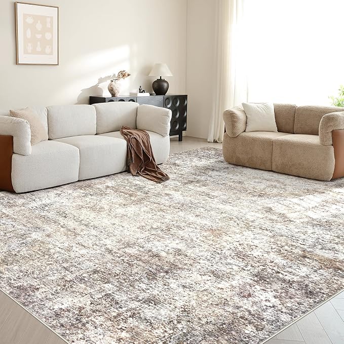Area Rugs for Living Room: 5x8 Washable Neutral Abstract Rug for Bedroom Large Soft Modern Dining Room Rugs Indoor Floor Low Pile Carpet for Home Office Nursery - Brown Grey