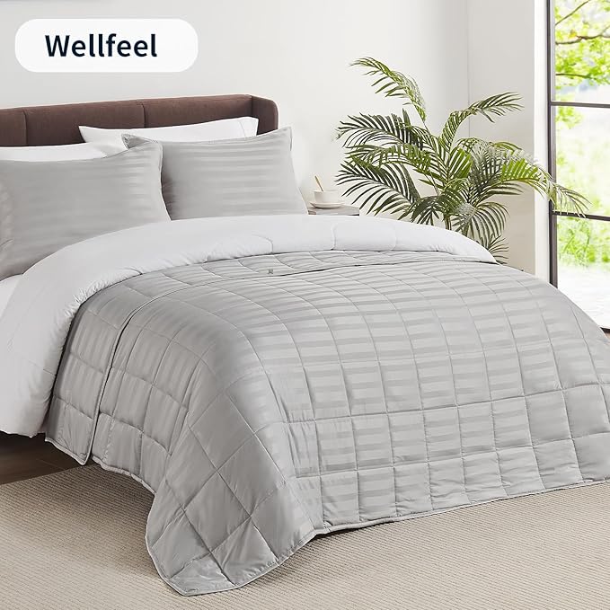 Weighted Blanket for Adult,10lbs Heavy Weighted Blanket 48"x72" Breathable Cooling Summer Blankets, Ultra Soft Cotton Comfort Throw Blanket with Glass Beads for All-Season (Light Grey)