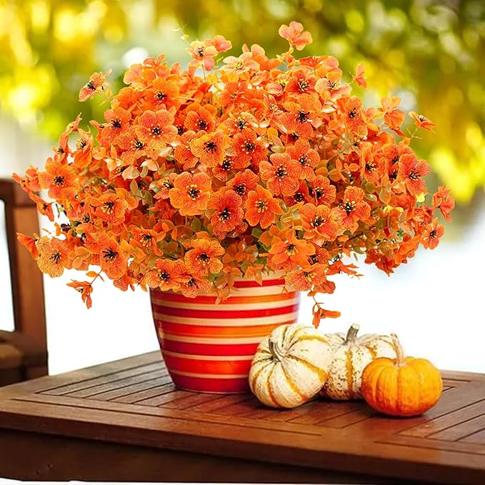 Artificial Fall Flowers Outdoor for Autumn Decoration, 12 Bundles Fake Silk Daisy Flowers Realistic UV Resistant for Outside Home Planter Porch Patio Yard Garden Autumn Decor
