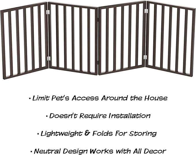 Pet Gate - 4-Panel Indoor Foldable Dog Fence for Stairs, Hallways or Doorways - 72x24-Inch Retractable Wood Freestanding Dog Gates by PETMAKER (Brown)