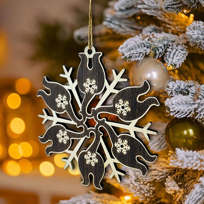 Black Cat Butt Snowflake Wooden Ornament - Funny Cat Lover Holiday Decor - Unique Christmas Tree Hanging Ornament for Pet Lovers - Black Kitten Xmas Tree Hanging Ornament