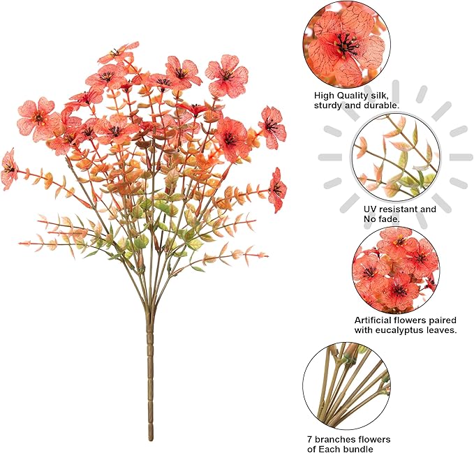 Artificial Fake Plants Flowers for Outdoor Fall Autumn Decoration, 12 Bundles Faux Silk Orange Yellow Mums Daisy Look Real UV Resistant for Outside Home Porch Patio Planter