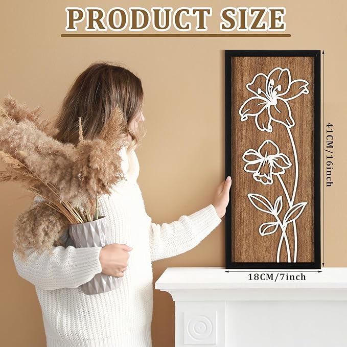 Wesiti 3D Wooden Floral Wall Art Set of 4 Lightweight Ready to Hang Framed Flower Wall Decor for Living Room Bedroom Office Boho Botanical Rustic Farmhouse Decorations Gift Boxed