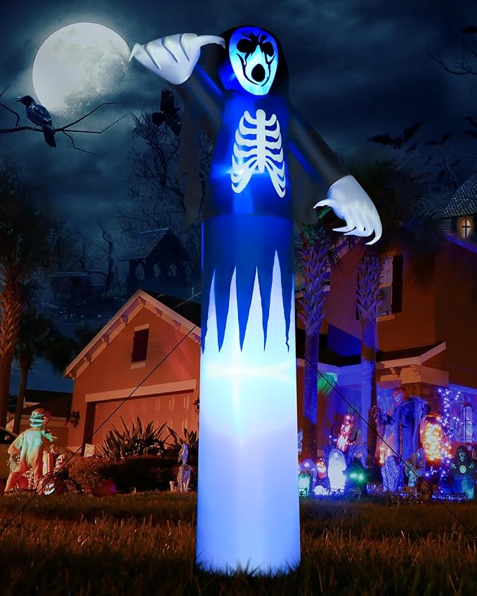Toodour 12FT Halloween Inflatables Outdoor Decorations Ghost - Blow Up Yard Decorations for Halloween Party, Built-in Blue LED Lights, Super Tall Inflatable Ghost Decor for Outdoor Garden