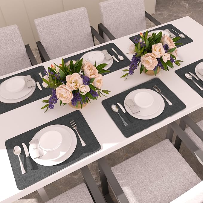 Maxpearl Faux Leather Placemats Set of 4, Waterproof - Wipe Clean - Heat Resistant - Anti Slip Dining Table Place Mats, Suitable for Indoor & Outdoor Use, 17’’×12’’, Black