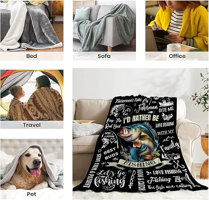 Fish Blanket,Fishing Gifts for Men,Fishing Lovers Blanket Gift,Fathers Day Fishing Gifts for Men,Gifts for Fisherman,Dad,Boys,Birthday Gifts for Men Who Love Fishing Throw Blankets,Teens Size-50"x60"