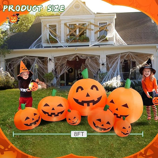 8FT L Halloween Inflatable Pumpkin Patch Fall Inflatable Each Pumpkin with Build-in LED Lights Blow up Pumpkin Decor Outer Large Party Yard Decoration