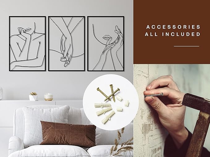 Vivegate Minimalist Female Body Single Line Metal Wall Art Decor - 18"X12" 3 Packs Women Body Abstract Minimalist Lines Wall Signs for Hanging Bedroom wall decor