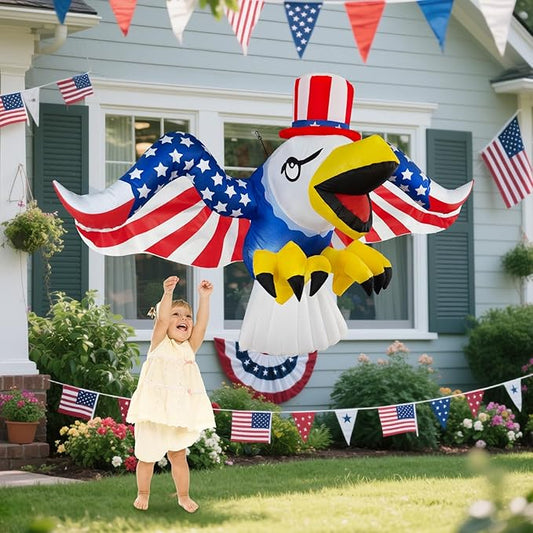 4th of July Patriotic Inflatable Eagle Window Decorations, 4FT Fourth of July Blow Up Inflatable Independence Day Decorations Built-in LEDs for Holiday Party Indoor Outdoor Yard Garden Decor