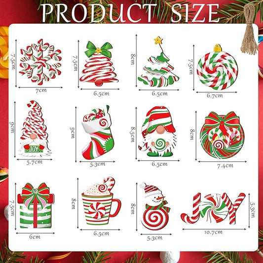 Suzile 36 Pcs Christmas Wooden Ornaments Peppermint Ornaments for Tree Vintage Christmas Decor Red and Green Candy Cane Tree Decorations Xmas Hanging Wood Cutouts Decor for Home Winter Party Wreaths