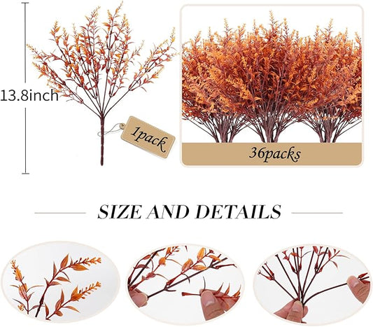 RECUTMS Fake Fall Plants for Outside Faux Lavender Flowers Fake Greenery Artificial Fall Flowers Outdoors UV Resistant Faux Autumn Plant Artificial Bushes for Bookshelf Balcony Bedroom Decor (Brown)