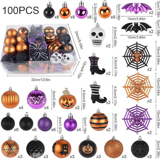 100Pcs Halloween Hanging Ball Ornaments, Ornaments Tree Decorations, Shatterproof Plastic Balls for Cute Holiday Party Indoor Home Decor (100Pcs)
