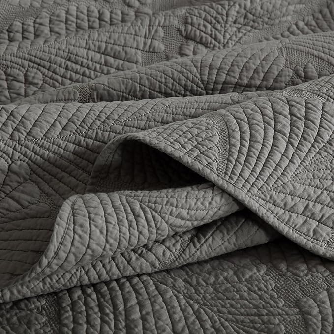 mixinni Grey Palm Tree Pattern Soft Cotton Quilt Set for Him and Her-King Size