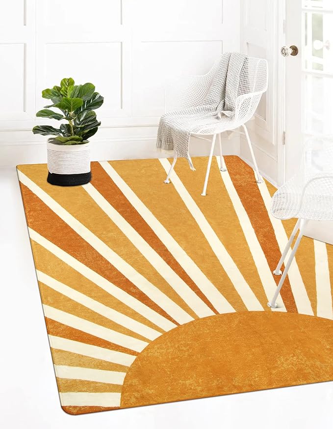 Lahome Sun Print Machine Washable Area Rugs-4x6 Rug for Bedroom, Large Non-Slip Throw Rugs for Living Room, Boho Kids Nursery Rug Carpet for Entryway Dinning Room Office Rug Decor (4'x6', Rainbow Sun)