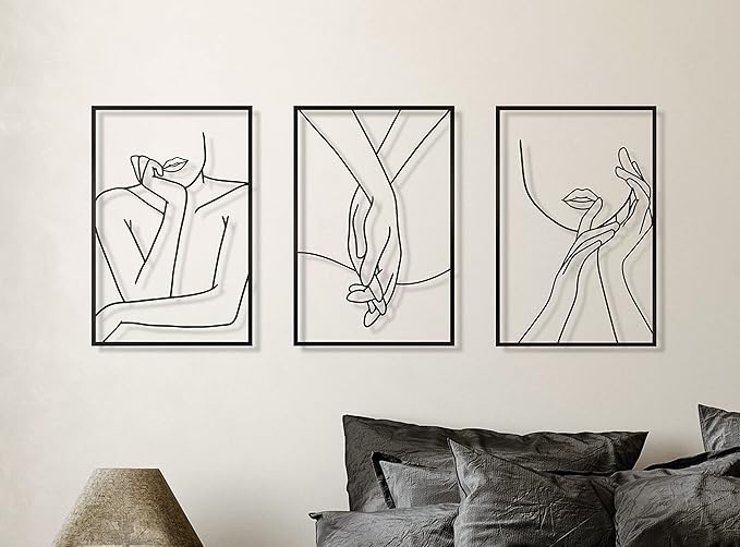 Vivegate Minimalist Female Body Single Line Metal Wall Art Decor - 18"X12" 3 Packs Women Body Abstract Minimalist Lines Wall Signs for Hanging Bedroom wall decor