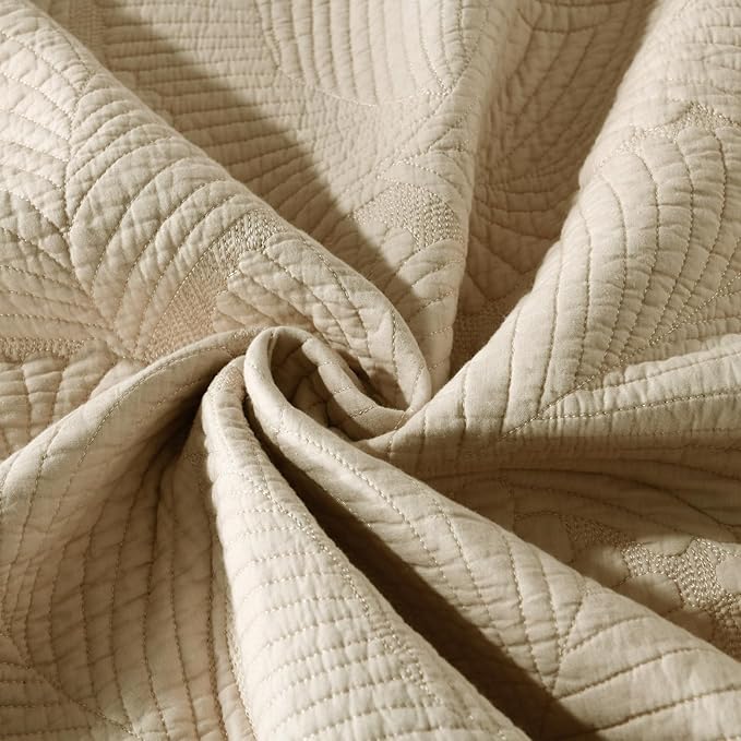 mixinni Khaki Tropical Palm Tree Queen Size Quilt Set Soft Cotton Bedspread Coverlet Bed Cover,3-Piece Quilt Set Quilted Bedding Lightweight Coverlet Set -Queen Size