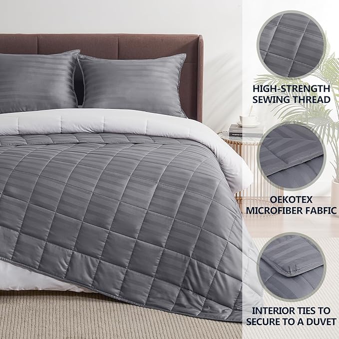 Weighted Blanket for Adult,15lbs Heavy Weighted Blanket 48"x72" Breathable Cooling Summer Blankets, Ultra Soft Cotton Comfort Throw Blanket with Glass Beads for All-Season (Dark Grey)