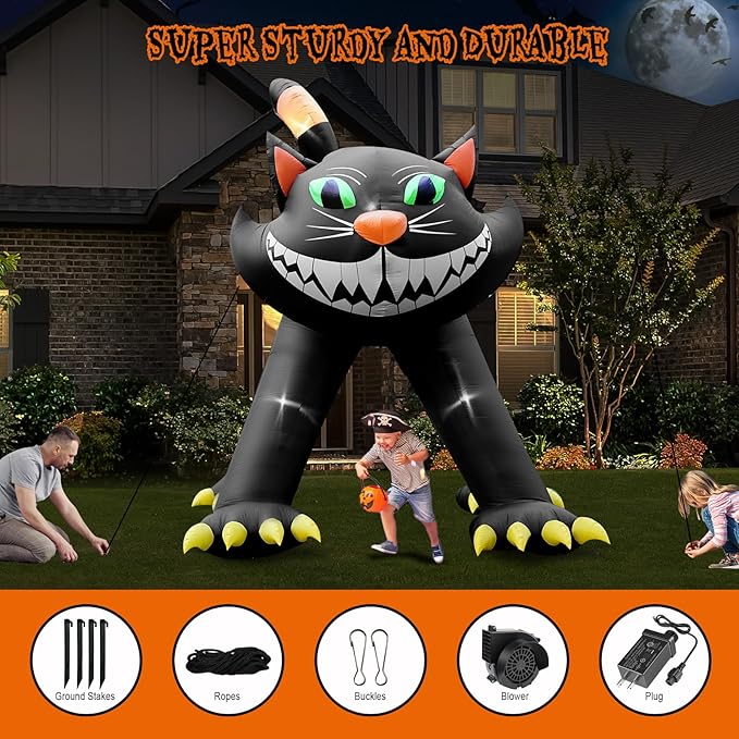 14FT Giant Halloween Inflatable Black Cat, Blow up Halloween Decoration Built-in 7 LED for Halloween Decoration Outdoor Indoor Home Party Supplies Halloween Lawn Decor