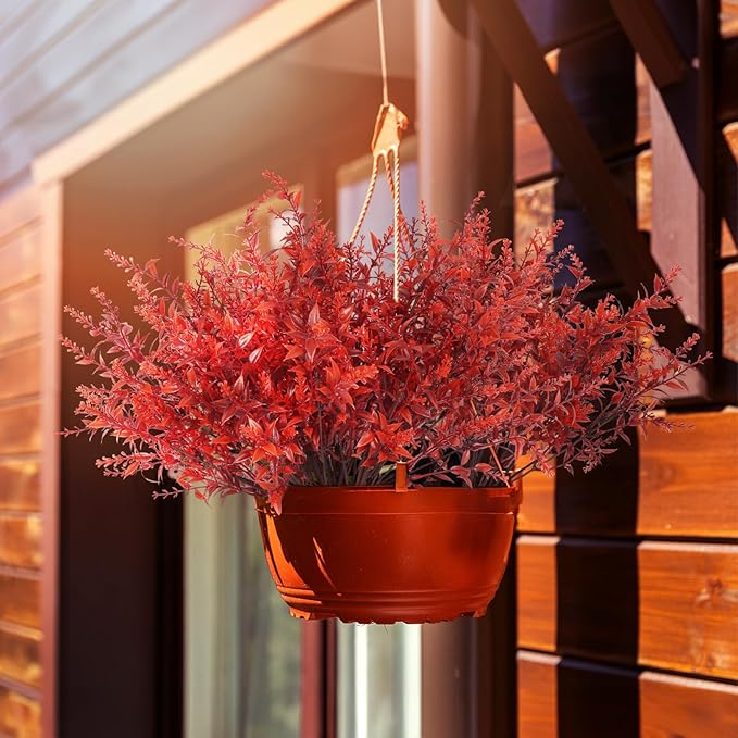 RECUTMS Artificial Fall Flowers Bulk Fall Lavender Fake Plants Artificial Greenery Faux Plants Outdoor Deals 36 Bundles Faux Autumn Plant Fake Shrubs for Indoor Bookshelf Yard Decorations (Wine Red)