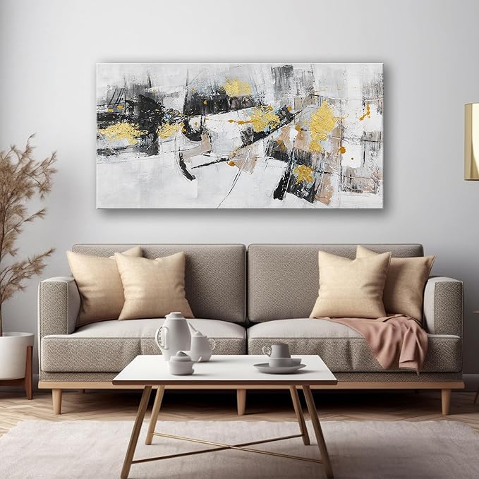 Abstract Canvas Wall Art Wall Decor Pictures Maximalist Home Decor Wall Art Prints Black Gold Modern Artwork for Living Room Wall Bedroom Kitchen Office Decor Ready to Hang 20"×40"