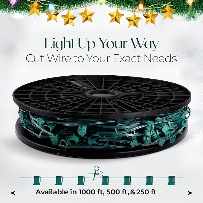 1000 FT C9 Spool Wire 12 Inch Spacing, Commercial, UL Listed Stringer Spool for Holiday and Christmas Light Wire SPT-1, Indoor/Outdoor Compatibility (C9-1000 Feet)