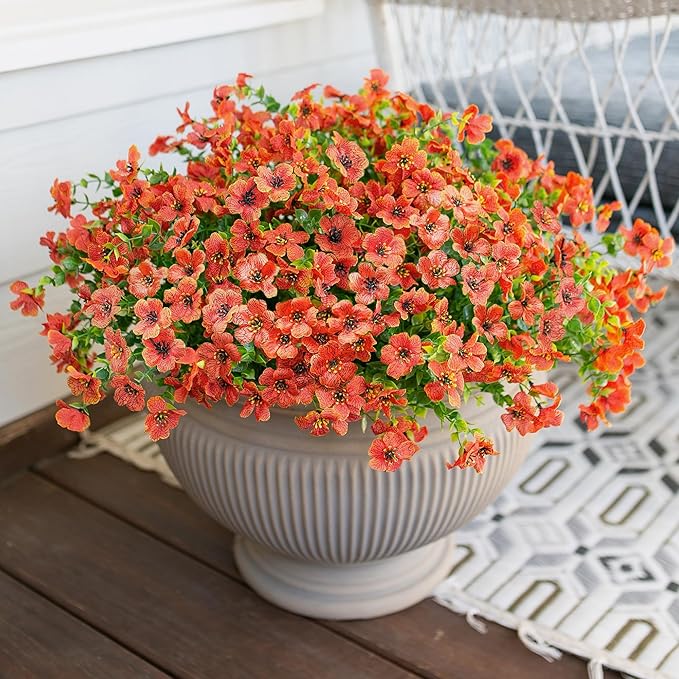 Artificial Fake Fall Mums Flowers Plants for Outdoor Outside Decoration, 12 Bundles Faux Silk Orange Daisy UV Resistant Look Real for Autumn Front Door Porch Planter Patio Garden Home