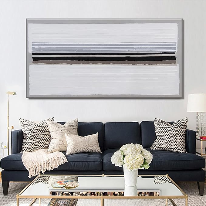 Abstract Canvas Wall Art Decor Large Wall Art Prints Black and White Minimalist Stripes Artwork Modern paintings Wall Decor for Living Room Wall Bedroom Kitchen Office Decor 30"×60"