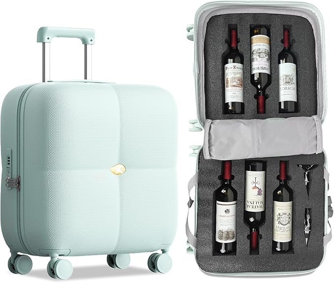 Wine Suitcase, 6 Bottle Wine Luggage, Durable Wine Travel Case, Fly With Wine Suitcase with TSA Lock, Versatile Wine Carrier with Removable Inserts and Silent Spinner WheelsïŒMintïŒ
