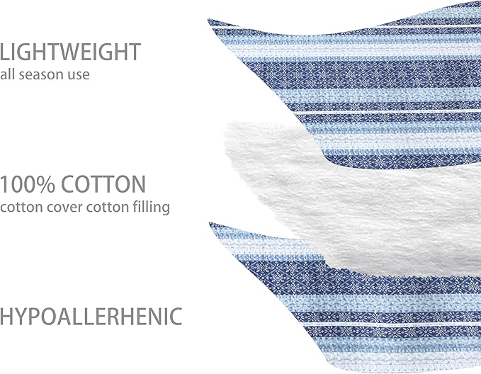 Homzard Quilt King Size,Blue White Snowflake Striped Quilt Bedding Set, Cotton Boho Gemetic Comforter Set, Lightweight Comforter King Size (106 * 98 Inches) with 2 Pillow Shams